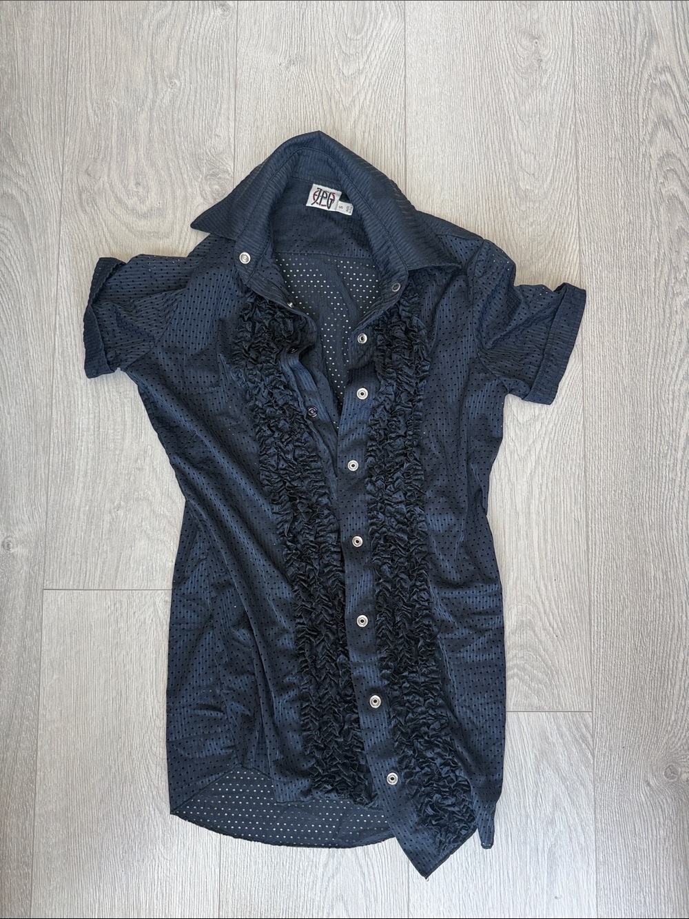 JEAN PAUL GAULTIER JPG MAGENTA PINK BLACK
 BUTTON UP COLLARED SHIRT WITH RUFFLES